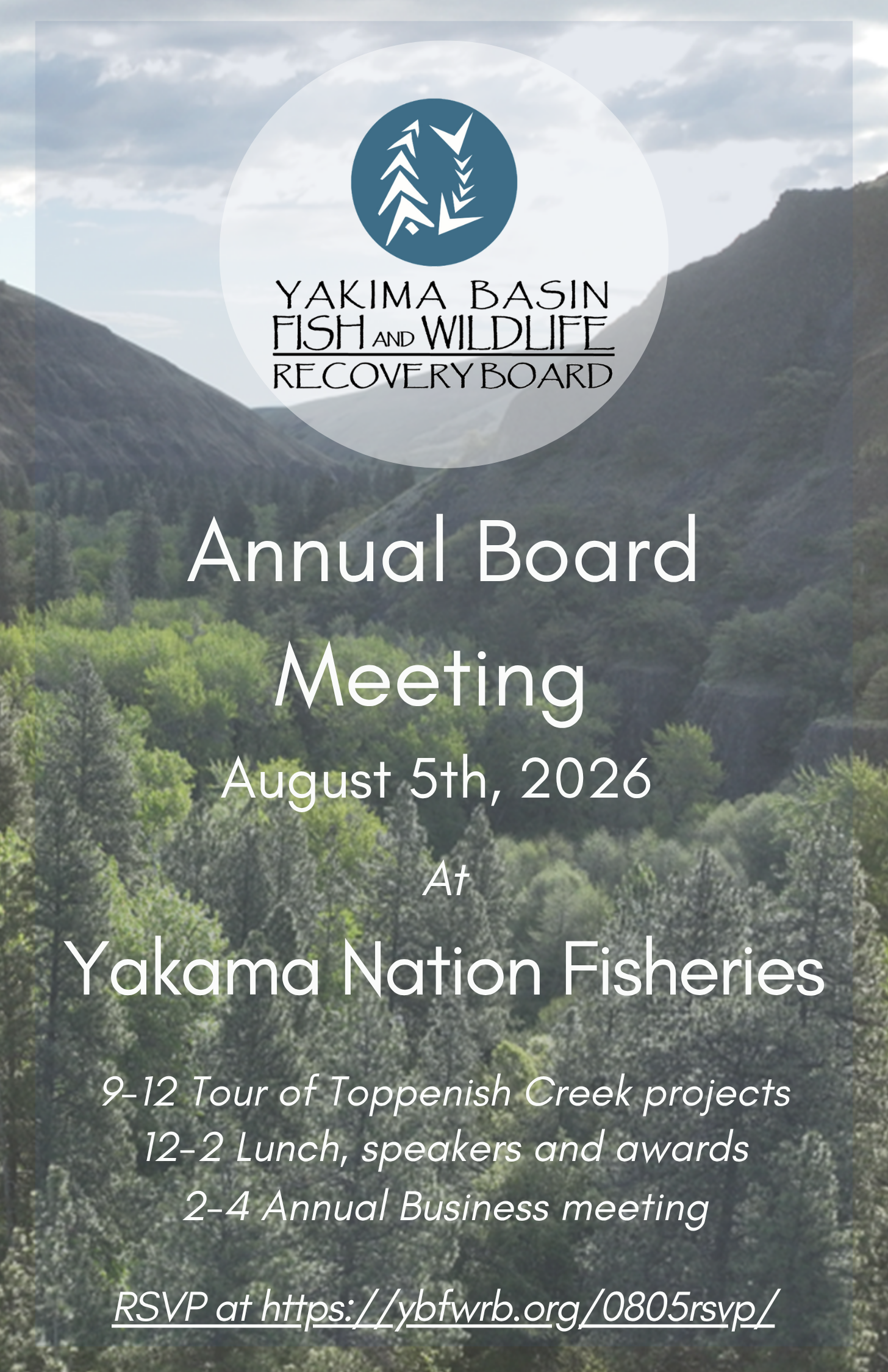 2026 Annual Meeting Flyer. Toppenish Creek valley in the background.